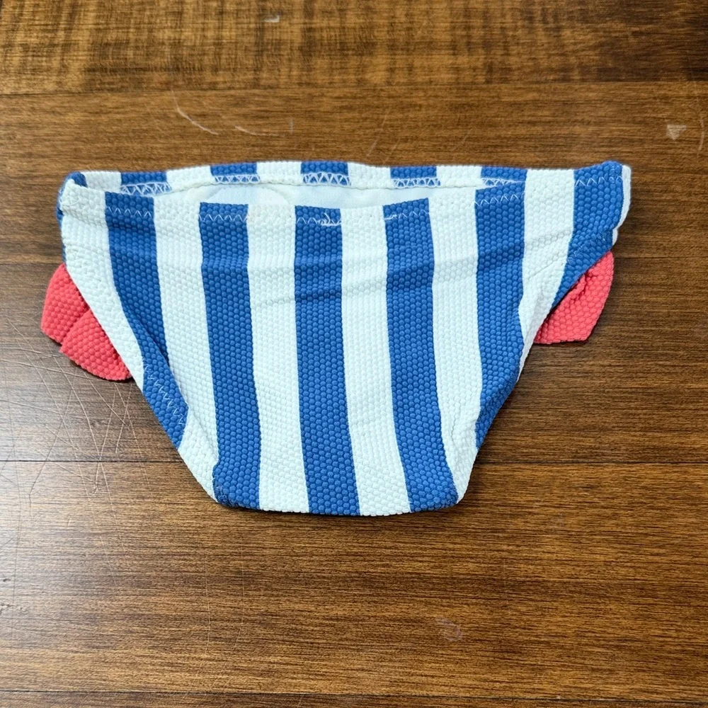 Zara Baby Blue and White Striped Bikini Bottom with Red Ruffles